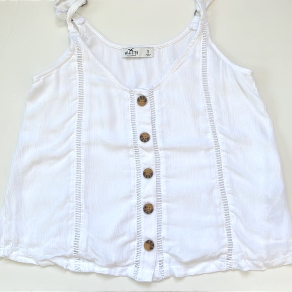 Hollister White Sleeveless Tank Top with Buttons, Lined in Front, Size Small